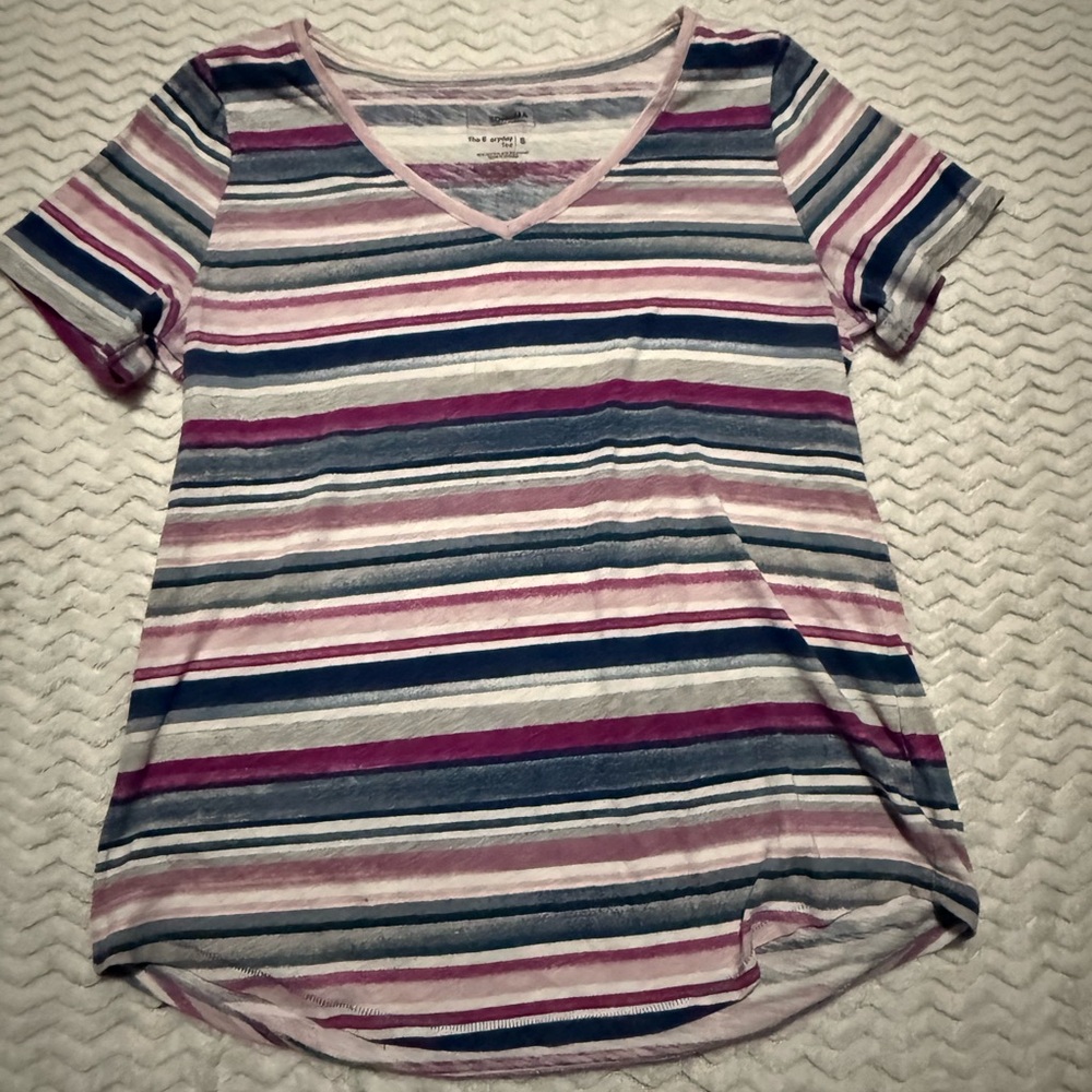 Sonoma Pink and Blue Striped V-Neck Tee